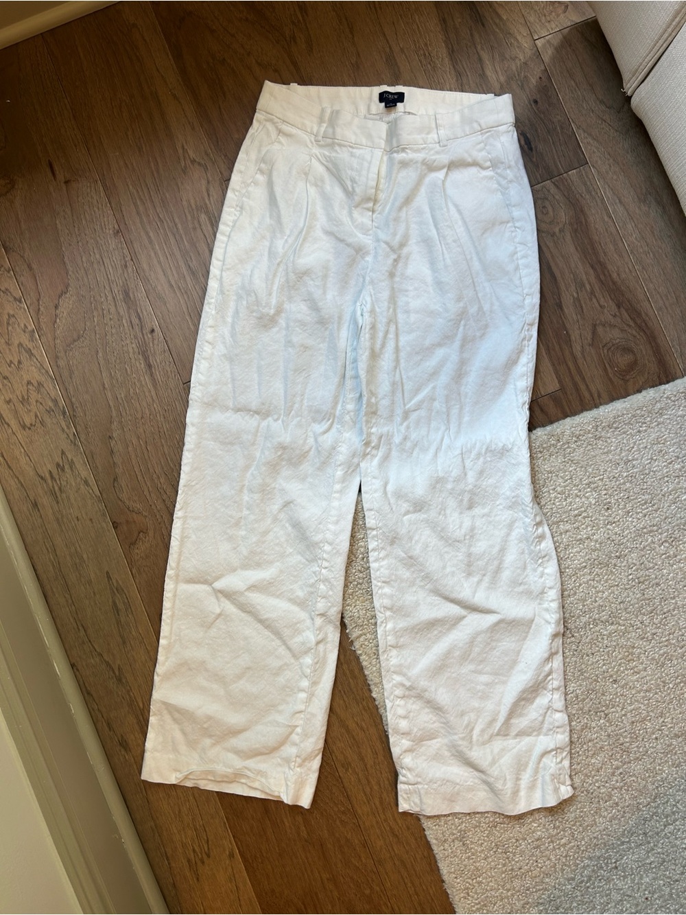 J. Crew White Linen-Blend Wide Leg Trousers